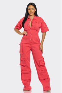 Retro Denim Cargo Jumpsuit - ATHINA