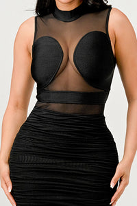 Sleek Black Sheer Illusion Midi Dress | ESTIMATED SHIPPING DATE (04/26/2024) - ATHINA