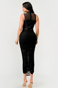 Sleek Black Sheer Illusion Midi Dress | ESTIMATED SHIPPING DATE (04/26/2024) - ATHINA