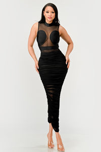 Sleek Black Sheer Illusion Midi Dress | ESTIMATED SHIPPING DATE (04/26/2024) - ATHINA