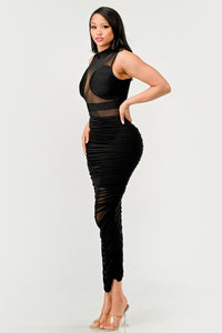 Sleek Black Sheer Illusion Midi Dress | ESTIMATED SHIPPING DATE (04/26/2024) - ATHINA