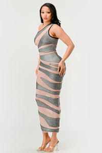 Metallic Bandage Mesh Insert Dress| ESTIMATED SHIPPING DATE (04/30/2024) - ATHINA