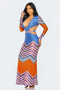 Geometric Print Plunge Neckline Maxi Dress - ATHINA