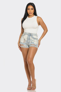 Rebel Spirit Distressed Denim Shorts | ESTIMATED SHIPPING DATE (05/31/2024) - ATHINA