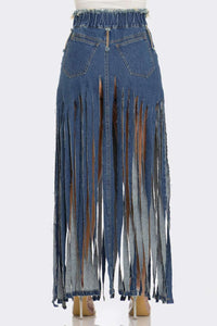 Bohemian Rhapsody Fringe Denim Skirt | ESTIMATED SHIPPING DATE (05/15/2024) - ATHINA