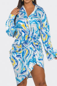 Wave Print Satin Shirt Dress | ESTIMATED SHIPPING DATE (07/26/2024) - ATHINA