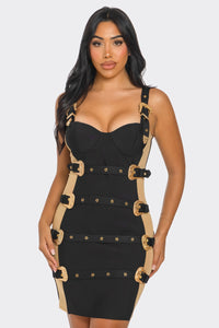 Gilded Buckle Bodycon Dress | ESTIMATED SHIPPING DATE (09/30/2024)