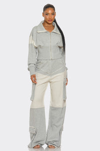 Asymmetrical Heather Grey Zip-Up Tracksuit