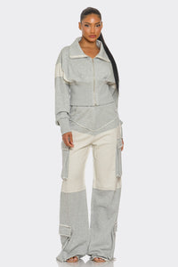 Asymmetrical Heather Grey Zip-Up Tracksuit