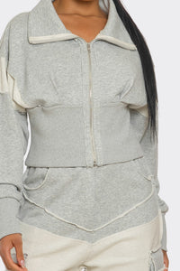 Asymmetrical Heather Grey Zip-Up Tracksuit