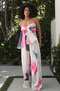 Wide Leg Abstract Elegance Printed Jumpsuit